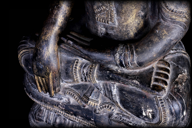 18C Wood Sitting Mon Burmese Buddha # A039